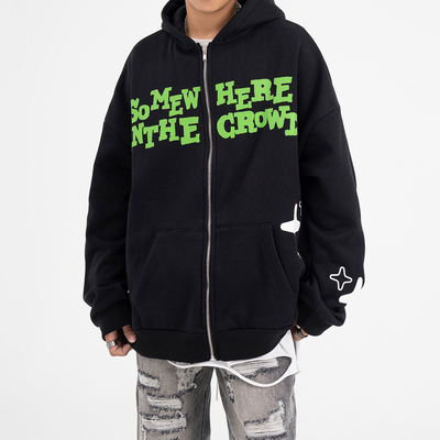 kopen Custom Unisex Y2k Streetwear Zipup Hoodie met 3D Puff Print en Full Zip Closure online manufacture