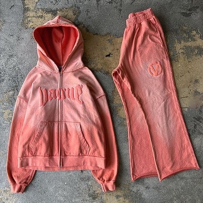 kopen Custom 2 Piece Set Mensen Jogging Suits in Acid Wash Design en Puff Print Tracksuits online manufacture