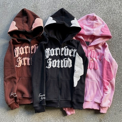 kopen Mensen Hoodie Full Face Zip Up Hoodie puff print bruin Zwaargewicht Frans Terry Stof online manufacture