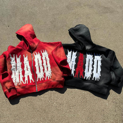 kopen Blank Custom Couple Borduur Hoodie Zon Vervaagde Patchwork Distressed Streetwear Hoodie online manufacture