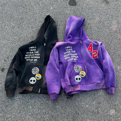 kopen Custom strass hoodie Mensen Chenille Patch Borduur Acid Wash Zon Vervaagd 100% katoen online manufacture