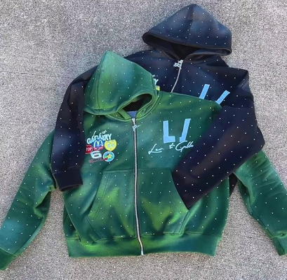 kopen Vintage zonvervaagde zuurwas pleister borduurwerk strasselbox fit gesneden rits hoodie voor mannen gewone mouw online manufacture