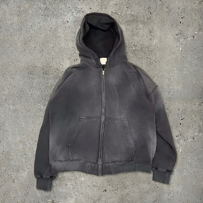 kopen sportzaal bruin zuur wassen vacht zip hoodie straatwear katoen hoodie leeg zip up vintage zuur wassen zon vervaagd online manufacture