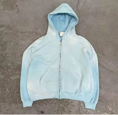 kopen Custom acid wash hoodie zip up Men Boxy 400gms 500gm zwaargewicht zon vervaagd angstig oud baby blauw online manufacture