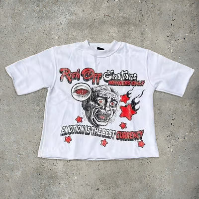 kopen Hip Hop Dtg Print Cropped Graphic T-Shirt T-shirt Crew Neck Acid Wash Zon Vervaagd Verdrietig T-shirt online manufacture