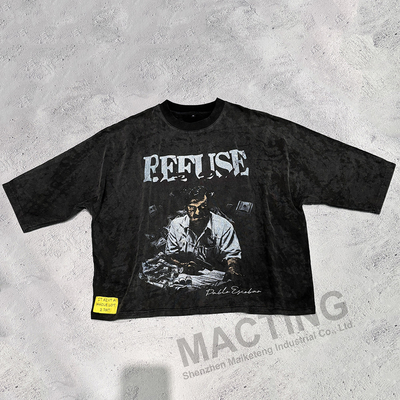 kopen Vintage Acid Wash Boxy Cropped Printed T-shirt voor mannen Custom Streetwear in zwarte kleur online manufacture