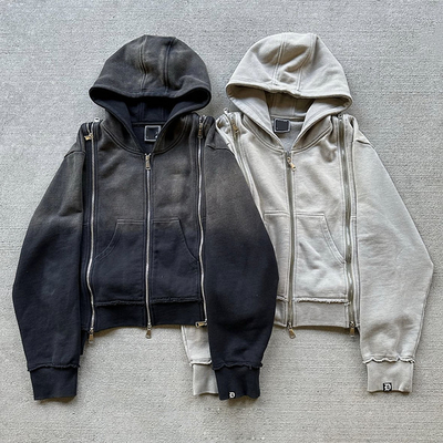 kopen Custom Patch Triple Zip Up Zwaargewicht Franse Terry Vervaagde Zuur Was Hoodie online manufacture