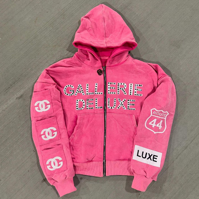 kopen 2025 Streetwear Vintage Stone Gewassen Oversized Boxy Cropped Geborduurd Zip Up Geplakte Rhinestone Hoodie met zakken online manufacture