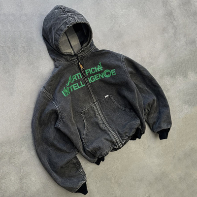 kopen Custom Heavyweight Boxy Fit Vintage Acid Wash Verscheurd Distressed Zip Up Denim Hoodie Jacket Mannen online manufacture