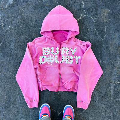 kopen Custom Vintage Wassen Vlies Frans Terry Zwaargewicht Dikke Kristal Strass Dubbele Zip Up Hoodie Mannen online manufacture