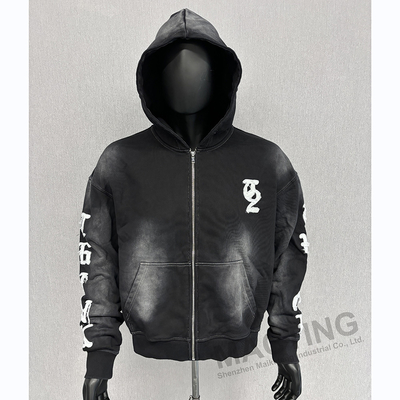 kopen Custom Logo Oversized Boxy Fit Cropped Zip Up Hoodies Zwaargewicht Vintage Gewassen Distressed Borduur Hoodie online manufacture