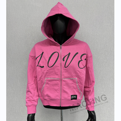 kopen Custom Y2K Streetwear 100% katoen zwaargewicht oversized hoodies zijde scherm print rhinestone box zip up hoodie online manufacture