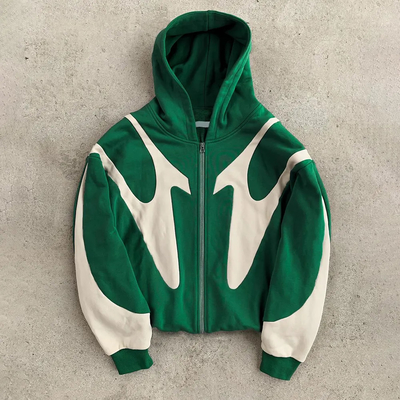 kopen Custom 100% katoen Frans Terry zwaargewicht 500gm Oversized Zip Up Vintage Hoodie Mensen patchwork Hoodies online manufacture