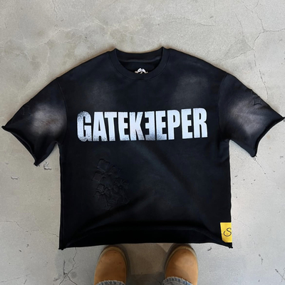 kopen Custom Mock Neck Tshirt Logo Boxy Fit Cut and Sew T-Shirt Oversized Tshirt 300 Gsm Mensen T-Shirt met knipsels Streetwear online manufacture