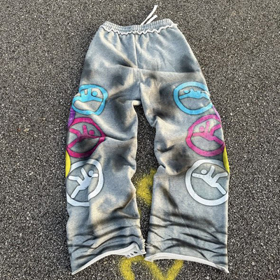 kopen Custom High Quality Heavyweight Cotton Vintage Acid Wash Distressed Ripped Baggy Straight Leg Sweatpants voor mannen online manufacture