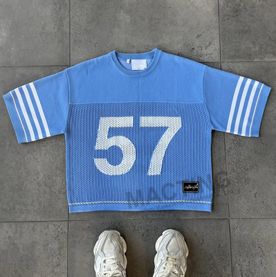 kopen Streetwear Custom T-Shirt Hoogwaardige borduurwerk Kortsleeve Boxed Cropped Cotton Mesh Gebreide Jersey T-shirt online manufacture