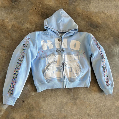 kopen Custom Dames Heren Unisex 100% Katoen Heavyweight 500 Gsm Zeefdruk Oversized Boxy Rits Hoodie met Strass online manufacture