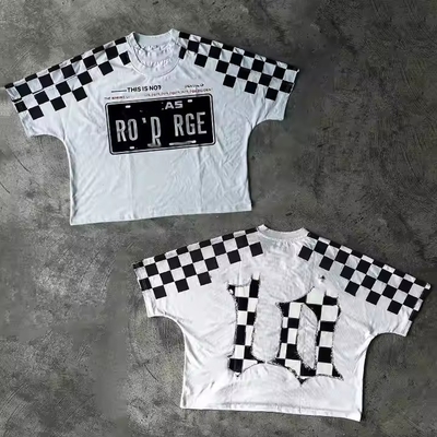 kopen T-Shirt fabrikant Custom Plaid Vintage Double Layer 100% Cotton Oversized Boxy High Quality Streetwear Gesneden Mensen T-shirts online manufacture