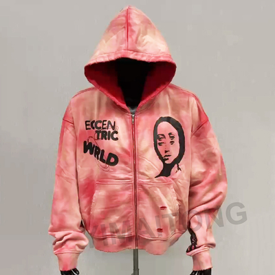 kopen Mensen vintage zuurwas zon vervaagd nood Hoodie met grote motorkap en rits op Frans Terry Streetwear online manufacture