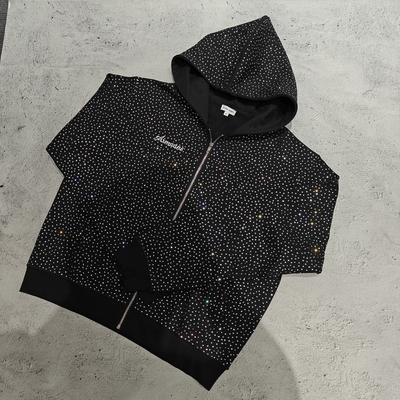 kopen 2025 Custom Big Hood Rits Hoodie Jas 100% Katoen French Terry All Over Print Strass Rits Hoodie voor Heren online manufacture