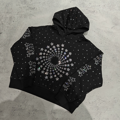 kopen Op Maat Gemaakte Luxe Diamanten Oversized Baggy Boxy Trui Hoodie Sweatshirt Vintage Streetwear Zware Rhinestone Hoodie voor Heren online manufacture