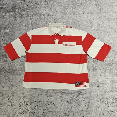 kopen Rugby Retro Voetbal Revers Oversized T-shirt Boxy Cropped t-shirts Fabrikant Button up 100% Katoen Gestreepte Poloshirts online manufacture