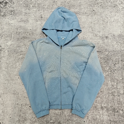 kopen Custom 2025 Streetwear Zware Rhinestone Hoodie Unisex Blanco Vintage Zongebleekt Zuur Gewassen Oversized Hoodies met Ritssluiting online manufacture
