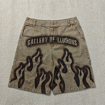 kopen Custom 2025 New Short Pants Jorts Streetwear High Waist Vintage Stone Wash Strass Baggy Oversized Mens Denim Jeans Shorts online manufacture