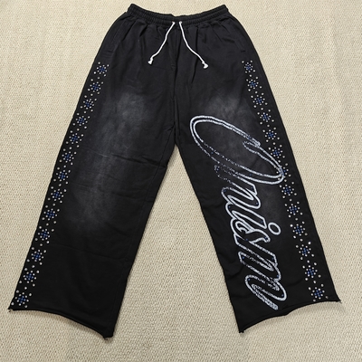 kopen Custom joggers Sweatbroek Oversized Cotton Frans Terry Straight Leg Baggy Acid Wash Flared Rhinestone Sweatbroek Mannen online manufacture