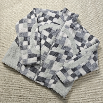 kopen Custom High Quality Streetwear Winter Patchwork Plaid Warm Fleece Zip Up Fluffy Hoodie Gelaagd Krawatte Dye Sherpa Jacket online manufacture