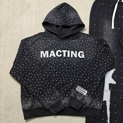 kopen Custom Applique Embroidery Distressed Rhinestone Zip up Hoodie Acid Wash Vintage Washed Fleece Streetwear Hoodie for Men online manufacture