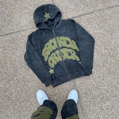 Custom Streetwear Zwaargewicht Cotton Vintage Distressed Patch Applique Borduur Tracksuit