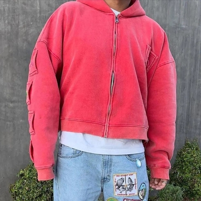 Herfst Custom 400 gsm Oversized Hoody Mens in Roze Rood Zon Vervaagd Steen Wassen met Naalddetectie