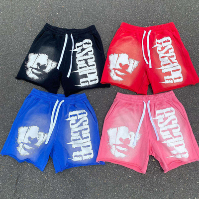 Vintage grafische Franse Terry shorts met trekstreng sluiting en aangetaste zuur was