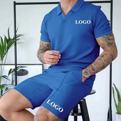 Gepersonaliseerde 2024 Summer Tracksuit Set voor mannen Solid Color Polo T-shirt en Waffle Shorts