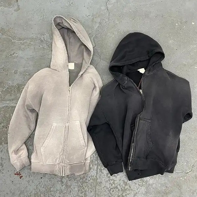 Mensen vintage zuur was zon vervaagd angstig full zip up hoodie zwaargewicht french terry