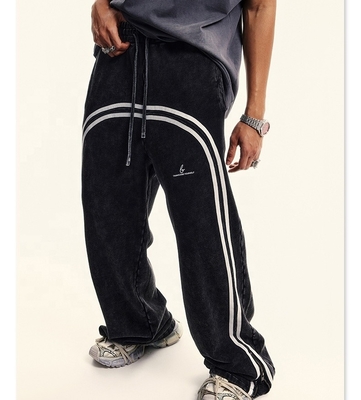 Custom Streetwear Cotton French Terry Stapled Flare Sweatpants Joggers met zuur wassen