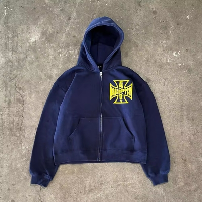 500 gram stof Gewicht Op maat gesneden Raw Hem Gesneden Vintage Zuur Was Sun Fading Hoodie