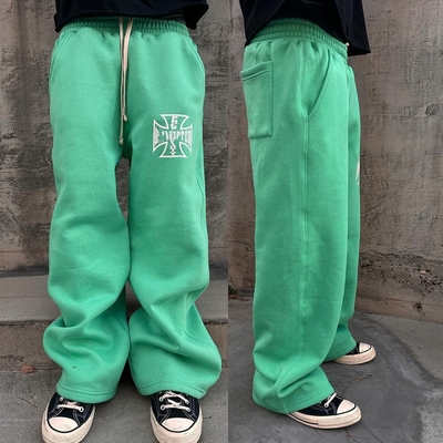 Street Style Custom Logo Acid Wash Sweatpants met breed rechte been
