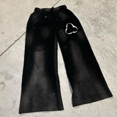 Lente seizoen Rhinestone mannen broek Custom oversized zuur gewassen snijden en naaien sweatpants