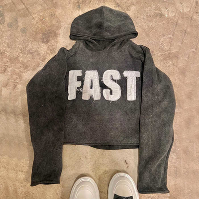 Custom Streetwear voor mannen geborduurde zon vervaagde snijrand zuur was hoodies met rauwe hem