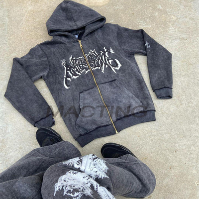 Gepersonaliseerde straatkleding Zipper Zip Up Hoodies en Flared Sweatpants in vintage stijl