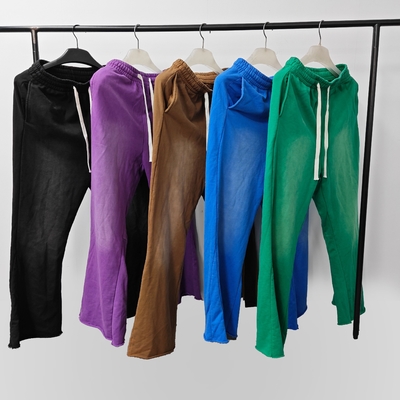 Mensen zon vervaagd zuur wassen opgeblazen sweatpants op maat voor meisjes jongens Vintage Decoratie Raw Hem Cut Edge