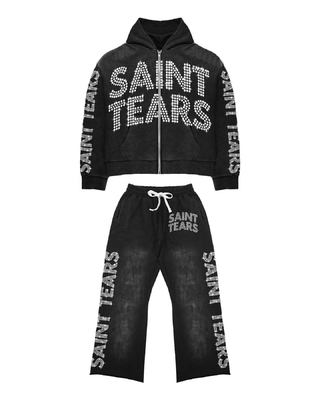 Gepersonaliseerde etiketten Unisex mannen hoodies set voor volwassenen training in zuur gewassen 2 stuk