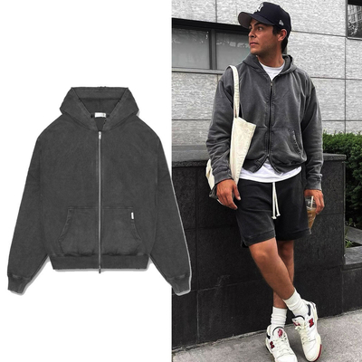 Vintage zuurwas zon vervaagde rits-up zwaargevoelig lijf hoodies voor mannen herfst rits-up stijl