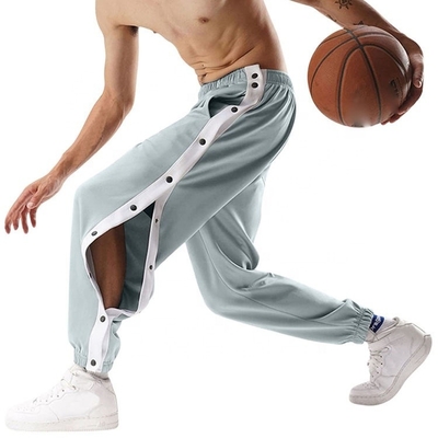 Aanpassing van de mannen kant knoppen gestreepte basketbal training polyester open been sweatpants