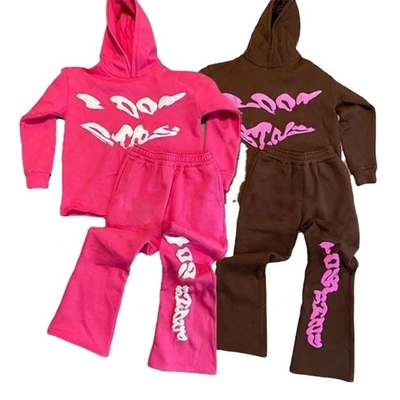 Mensen 3D Puff Print Flared Sweatpants en Cropped Hoodie Set voor Tracksuit