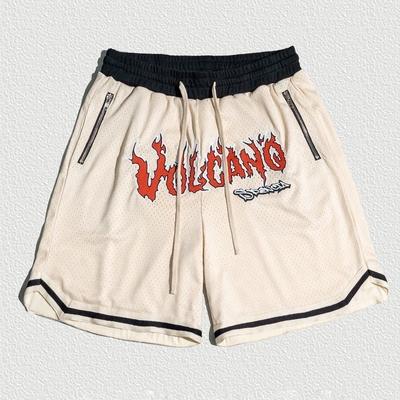 Vintage borduurwerk Polyester Gym Basketbal Breathable Mesh Shorts Met Drawstring