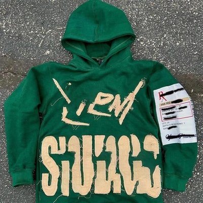 Custom 420 gsm Mensen Streetwear Hoodie met Patch Embroidery Vintage Acid Wash Design
