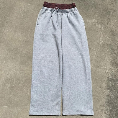 Custom Wide Leg Sweat Pants Cotton French Terry Double Waist Straight Trackpants voor mannen